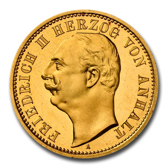 1904 German States Anhalt-Dessau Gold 20 Mark PF-64 NGC (CAMEO) 1904 German States Anhalt-Dessau Gold 20 Mark PF-64 NGC (CAMEO)